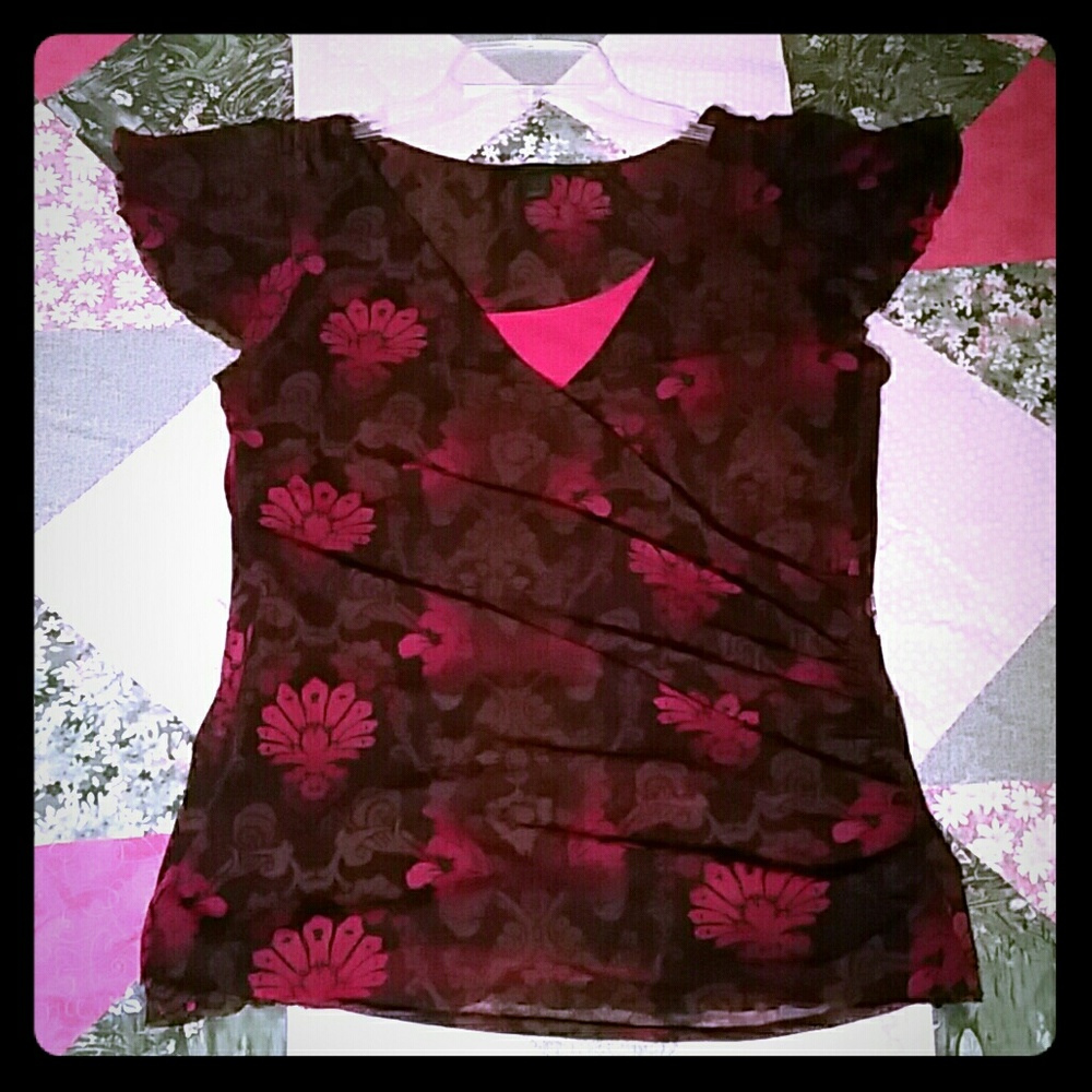 Express v-neck rusched sheer mesh blouse